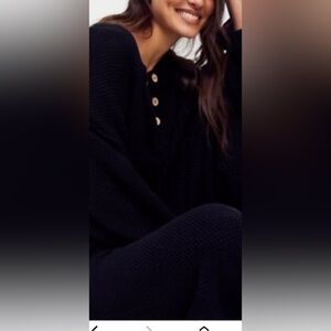 Free People Black Hailee Cotton Knit Top